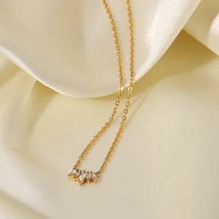 ステンレス304 低ニッケル 水に濡れても錆びにくい 18Kゴールドメッキ ネックレス ジルコニア 【YJ03639】