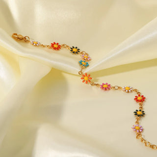 ステンレス304 低ニッケル 水に濡れても錆びにくい 18Kゴールドメッキ ブレスレット フラワー 花 【YJ01698】