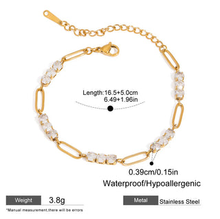 ステンレス304 低ニッケル 水に濡れても錆びにくい 18Kゴールドメッキ ブレスレット チェーン ジルコニア 【YJ02593】