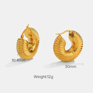 ステンレス304 低ニッケル 水に濡れても錆びにくい 18Kゴールドメッキ ピアス チャンキー フープ  【YJ02804】