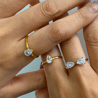 ステンレス304 低ニッケル 水に濡れても錆びにくい 18Kゴールドメッキ リング ティアドロップ フラワー 花 3点セット【YJ02709】