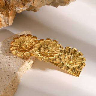 ステンレス304 低ニッケル 水に濡れても錆びにくい 18Kゴールドメッキ ヘアアクセサリー フラワー 花 【YJ02831】
