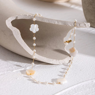 ステンレス304 低ニッケル 水に濡れても錆びにくい 18Kゴールドメッキ ネックレス シェル フラワー 花 【YJ02651】