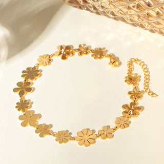 ステンレス304 低ニッケル 水に濡れても錆びにくい 18Kゴールドメッキ アンクレット チェーン フラワー 花 【YJ02137】