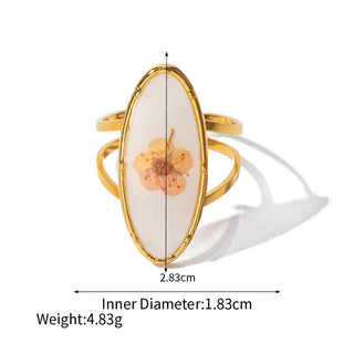 ステンレス304 低ニッケル 水に濡れても錆びにくい 18Kゴールドメッキ リング フラワー 花 【YJ03829】