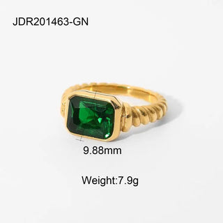 ステンレス304 低ニッケル 水に濡れても錆びにくい 18Kゴールドメッキ リング ツイスト ジルコニア 【YJ02103】