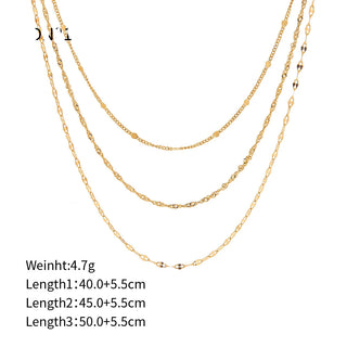 ステンレス304 低ニッケル 水に濡れても錆びにくい 18Kゴールドメッキ ネックレス 3連 【YJ01756】