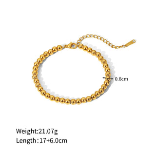 ステンレス304 低ニッケル 水に濡れても錆びにくい 18Kゴールドメッキ ブレスレット ボールチェーン 【YJ01480】