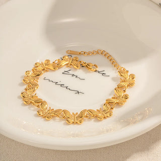 ステンレス304 低ニッケル 水に濡れても錆びにくい 18Kゴールドメッキ ブレスレット 蝶々 バタフライ 【YJ01191】