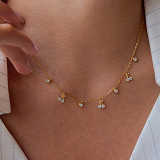 ステンレス304 低ニッケル 水に濡れても錆びにくい 18Kゴールドメッキ ネックレス さくらんぼ チェリー チャーム ジルコニア 【YJ01261】
