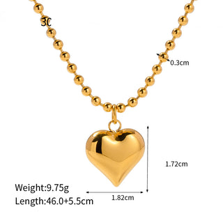 ステンレス304 低ニッケル 水に濡れても錆びにくい 18Kゴールドメッキ ネックレス チャンキー ハート 【YJ02683】