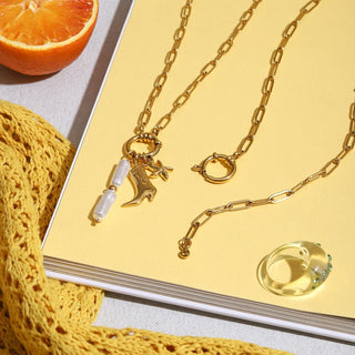ステンレス304 ニッケルフリー 水に濡れても錆びにくい 18Kゴールドメッキ ネックレス ヒトデ パール 【YJ00721】