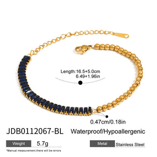 ステンレス304 低ニッケル 水に濡れても錆びにくい 18Kゴールドメッキ ブレスレット チェーン ジルコニア【YJ02576】