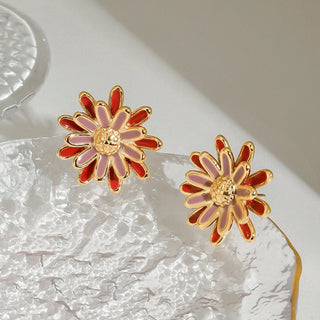 ステンレス304 低ニッケル 水に濡れても錆びにくい 18Kゴールドメッキ ピアス エナメル フラワー 花 【YJ02588】