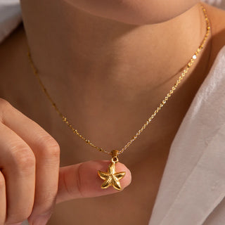 ステンレス304 ニッケルフリー 水に濡れても錆びにくい 18Kゴールドメッキ チャンキー ネックレス ヒトデ 【YJ00336】