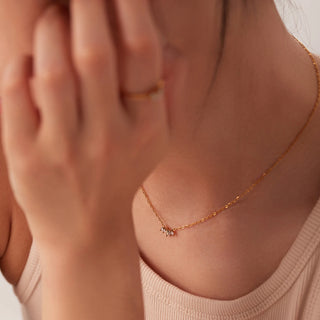 ステンレス304 低ニッケル 水に濡れても錆びにくい 18Kゴールドメッキ ネックレス ジルコニア 【YJ03639】
