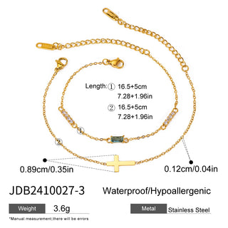 ステンレス304 低ニッケル 水に濡れても錆びにくい 18Kゴールドメッキ ブレスレット チャーム クロス 誕生石 【YJ02774】