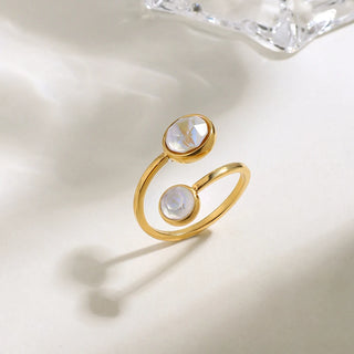 ステンレス304 ニッケルフリー 水に濡れても錆びにくい 18Kゴールドメッキ リング ラウンド クリスタル 【YJ00409】
