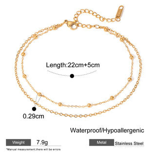 ステンレス304 低ニッケル 水に濡れても錆びにくい 18Kゴールドメッキ アンクレット 2連 チェーン 【YJ03780】