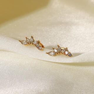 ステンレス304 低ニッケル 水に濡れても錆びにくい 18Kゴールドメッキ ピアス フラワー 花 ジルコニア 【YJ03793】