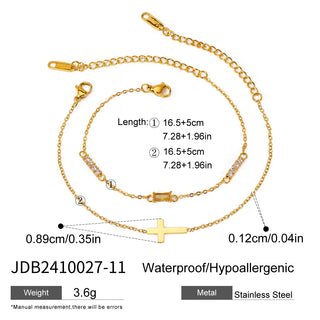 ステンレス304 低ニッケル 水に濡れても錆びにくい 18Kゴールドメッキ ブレスレット チャーム クロス 誕生石 【YJ02774】
