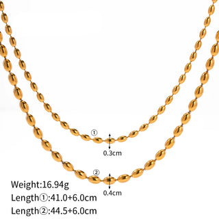 ステンレス304 低ニッケル 水に濡れても錆びにくい 18Kゴールドメッキ ネックレス 2連 チェーン 【YJ01804】