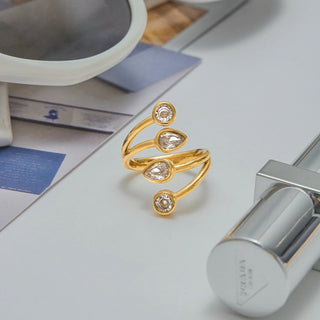 ステンレス304 低ニッケル 水に濡れても錆びにくい 18Kゴールドメッキ リング ジルコニア 【YJ01096】
