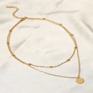 ステンレス304 低ニッケル 水に濡れても錆びにくい 18Kゴールドメッキ ネックレス 2連 チェーン 【YJ02849】