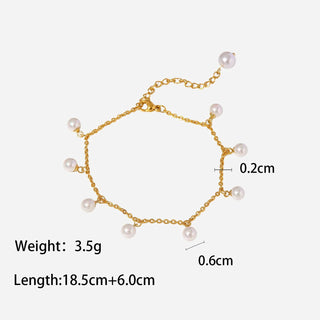 ステンレス304 低ニッケル 水に濡れても錆びにくい 18Kゴールドメッキ アンクレット パール 【YJ02181】
