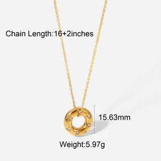 ステンレス304 低ニッケル 水に濡れても錆びにくい 18Kゴールドメッキ ネックレス サークル ジルコニア 【YJ01763】