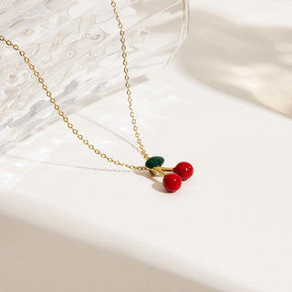 ステンレス304 ニッケルフリー 水に濡れても錆びにくい 18Kゴールドメッキ ネックレス エナメル さくらんぼ チェリー【YJ00518】