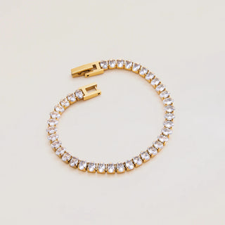 ステンレス304 低ニッケル 水に濡れても錆びにくい 18Kゴールドメッキ ブレスレット チェーン ジルコニア 【YJ01011】