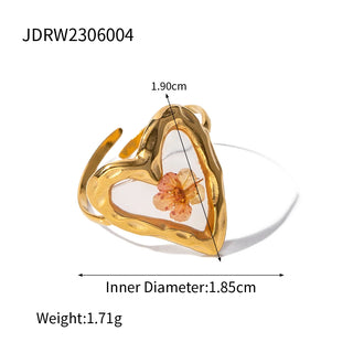 ステンレス304 低ニッケル 水に濡れても錆びにくい 18Kゴールドメッキ リング スクエア フラワー 花 レジン オーバル【YJ03438】