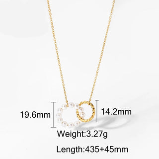 ステンレス304 低ニッケル 水に濡れても錆びにくい 18Kゴールドメッキ ネックレス サークル パール 【YJ01705】