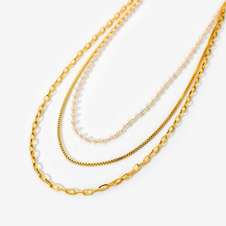 ステンレス304 低ニッケル 水に濡れても錆びにくい 18Kゴールドメッキ ネックレス チェーン 3連 パール 【YJ02617】
