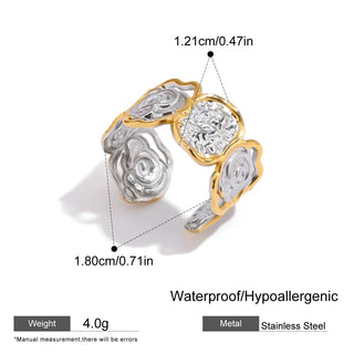 ステンレス304 ニッケルフリー 水に濡れても錆びにくい 18Kゴールドメッキ リング フラワー 花 【YJ00360】