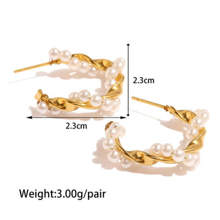 ステンレス304 低ニッケル 水に濡れても錆びにくい 18Kゴールドメッキ ピアス ツイスト パール 【YJ03476】