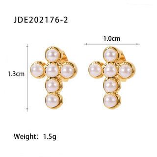 ステンレス304 低ニッケル 水に濡れても錆びにくい 18Kゴールドメッキ ピアス クロス パール 【YJ03644】