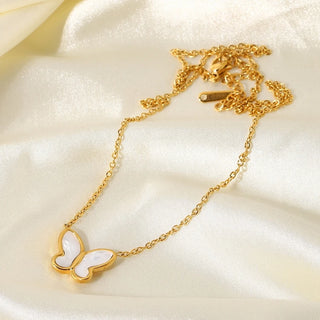 ステンレス304 低ニッケル 水に濡れても錆びにくい 18Kゴールドメッキ ネックレス チェーン 蝶々 バタフライ 【YJ01586】