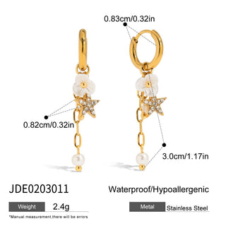ステンレス304 ニッケルフリー 水に濡れても錆びにくい 18Kゴールドメッキ タッセル ピアス スター 星  蝶々 バタフライ パール 【YJ00413】