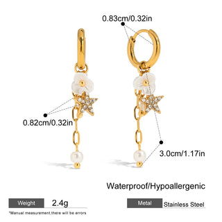ステンレス304 ニッケルフリー 水に濡れても錆びにくい 18Kゴールドメッキ タッセル ピアス スター 星  蝶々 バタフライ 【YJ00683】