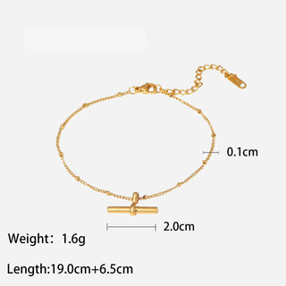ステンレス304 低ニッケル 水に濡れても錆びにくい 18Kゴールドメッキ アンクレット チェーン Tバー 【YJ03910】