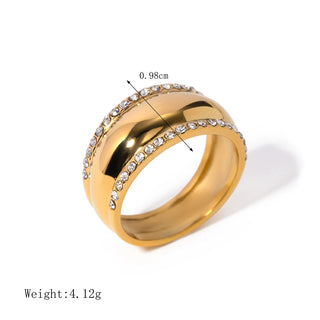 ステンレス304 低ニッケル 水に濡れても錆びにくい 18Kゴールドメッキ リング チャンキー クリスタル 【YJ02340】