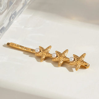 ステンレス304 低ニッケル 水に濡れても錆びにくい 18Kゴールドメッキ ヘアアクセサリー ヒトデ パール 【YJ01870】