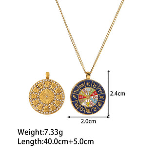 ステンレス304 低ニッケル 水に濡れても錆びにくい 18Kゴールドメッキ ネックレス ラウンド エナメル 【YJ02239】