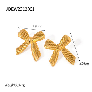 ステンレス304 低ニッケル 水に濡れても錆びにくい 18Kゴールドメッキ ピアス リボン 【YJ02249】