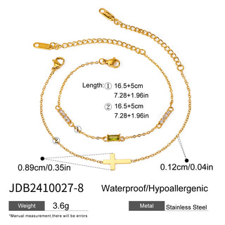 ステンレス304 低ニッケル 水に濡れても錆びにくい 18Kゴールドメッキ ブレスレット チャーム クロス 誕生石 【YJ02774】