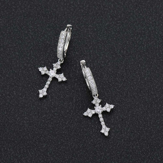 高品質真鍮 A3ランクジルコニア 18Kゴールドメッキ フープ ピアス クロス アイスドアウト ヒップホップ【NJ00048】