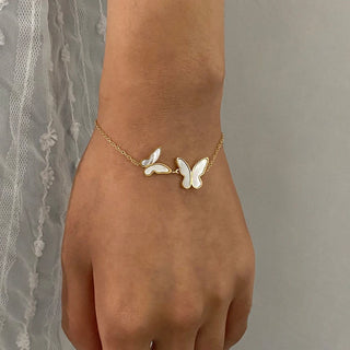 ステンレス304 低ニッケル 水に濡れても錆びにくい 18Kゴールドメッキ ブレスレット シェル 蝶々 バタフライ 【YJ01022】
