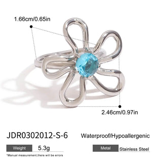 ステンレス304 ニッケルフリー 水に濡れても錆びにくい 18Kゴールドメッキ リング フラワー 花 ジルコニア 【YJ00936】